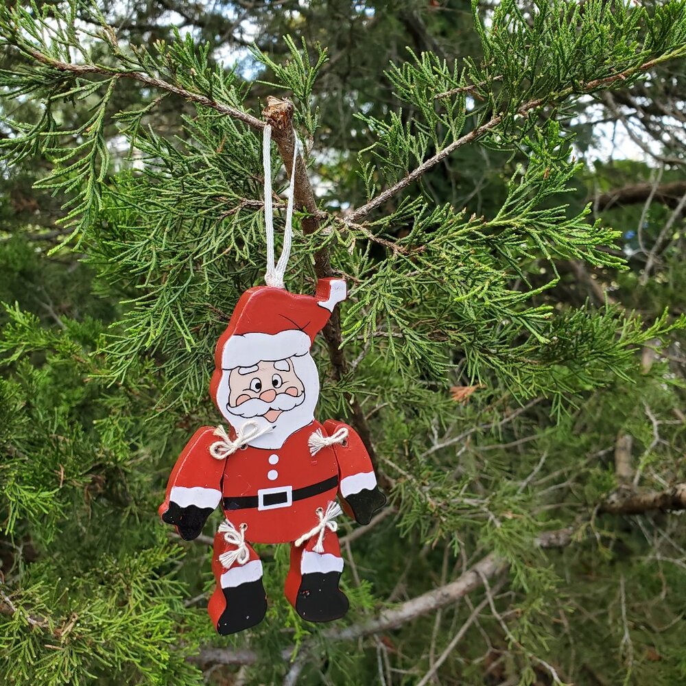 Wood Painted Santa‎ Ornament Retro Vintage Look